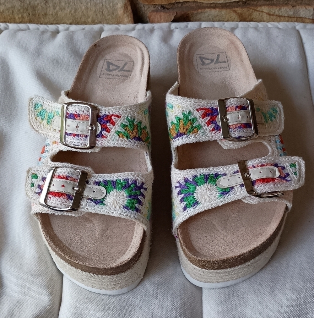 Dirty Laundry Colorful Embroidered Sandals with Buckles
